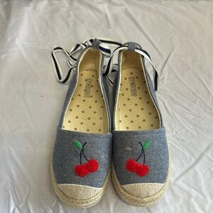 Gymboree - LIKE NEW - Playful Red and Gray Espadrilles with Cherry Detail